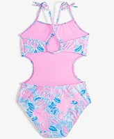 Breaking Waves Big Girls Floral Cutout One-Piece Swimsuit