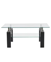 Slickblue Two-Tier Tempered Glass Coffee Table for Modern and Elegant Living Room Decor