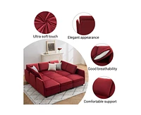 gaomon 86 Inch Sofa With Petal & Comfortable Cushion, Comfy Modern 9-Seats Sofa, Removable Medium Firm Sofa Cushion, Wine Red