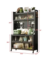 Lovmor Kitchen Storage Cabinets - Bakers Rack Countertop, Microwave Oven Shelf Cabinet, Storage Organizer