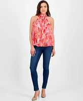 I.n.c. International Concepts Petite Printed Pleated Halterneck Top, Exclusively at Macy's