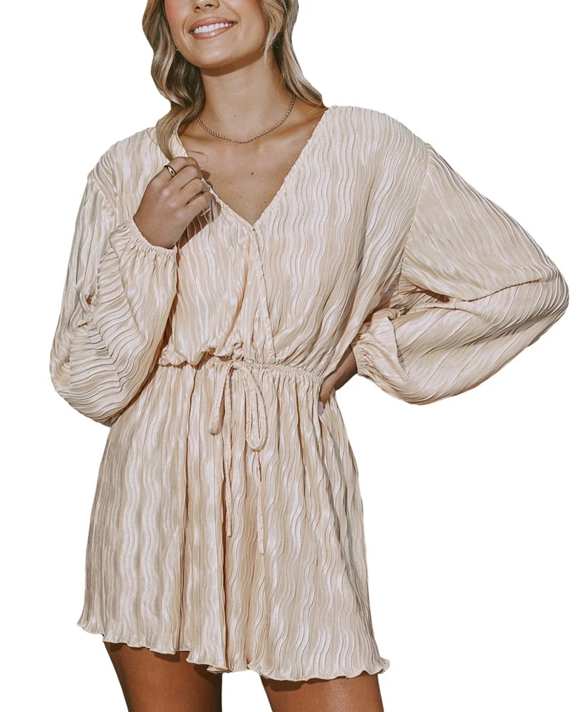 Cupshe Women's Apricot Blouson Sleeve Wide Leg Romper