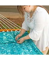 Quilted Outdoor Hammock with Spreader Bars - Heavy-Duty 450-Pound Capacity Double for Outside Khaki Stripe
