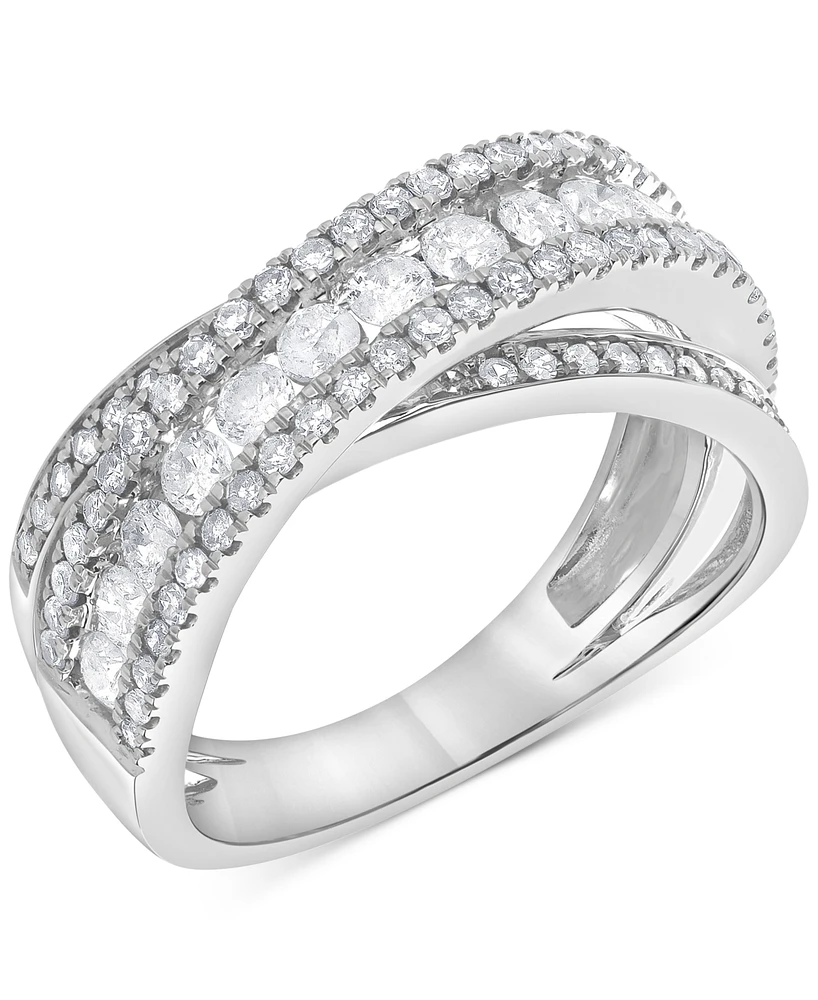 Diamond Channel-Set Crossover Ring (1 ct. t.w.) in 14k White Gold