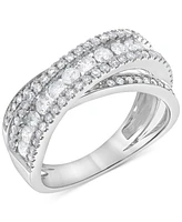 Diamond Channel-Set Crossover Ring (1 ct. t.w.) in 14k White Gold