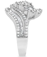 Diamond Round & Baguette Triple Cluster Swirl Ring (1 ct. t.w.) in 10k White Gold
