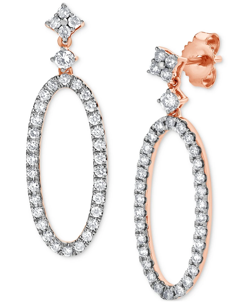 Diamond Open Oval Hoop Drop Earrings (5/8 ct. t.w.) in 14k Rose Gold