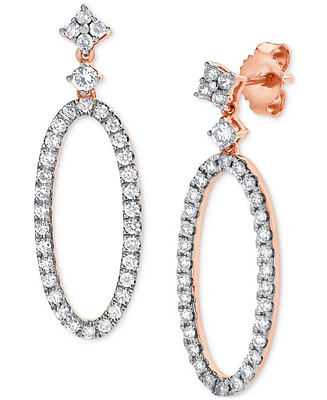 Diamond Open Oval Hoop Drop Earrings (5/8 ct. t.w.) in 14k Rose Gold