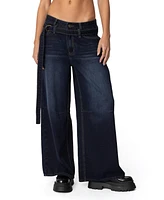 Edikted Women's Super Baggy Belted Low Rise Jeans