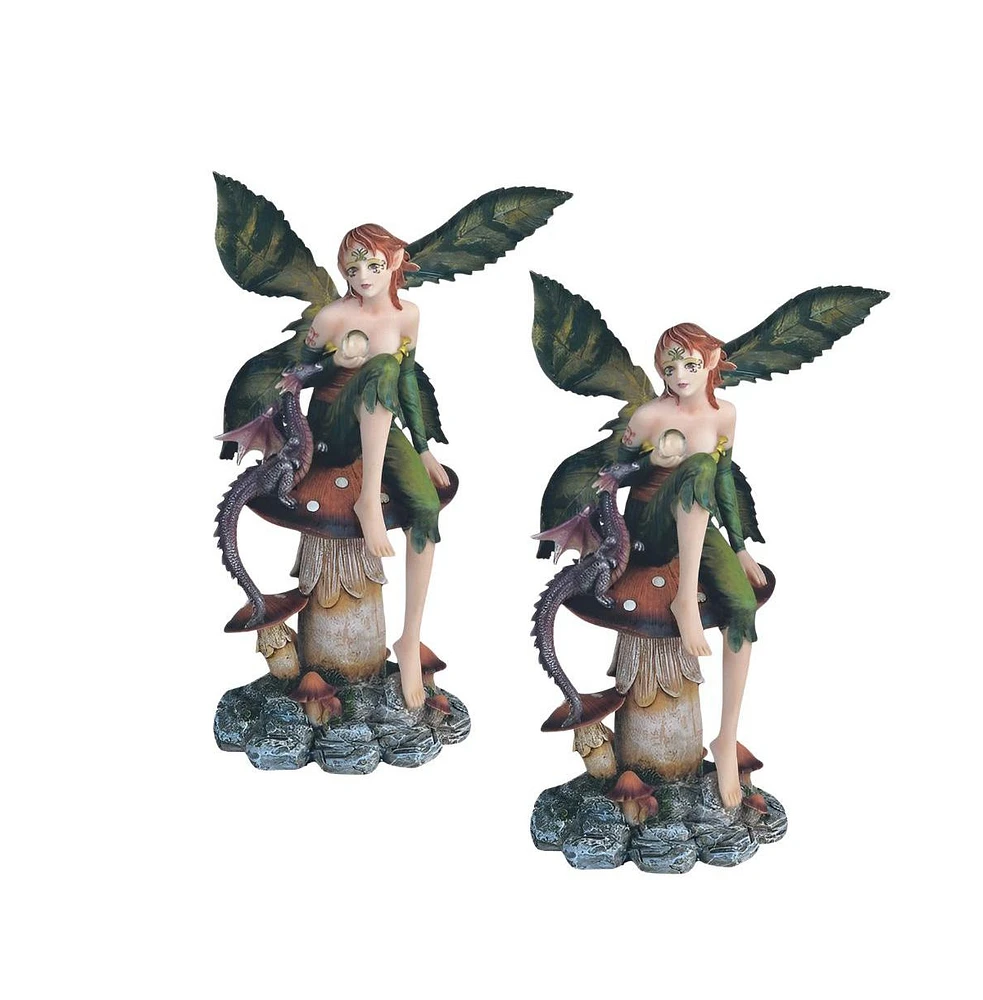 Fc Design "2-pc Set" 9"H Green Fairy with Purple Baby Dragon Sitting on Mushroom Figurine Statue Ornament Home Room Office Decor and Perfect Ideas for