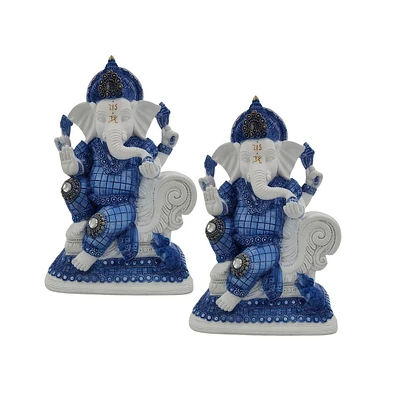 Fc Design "2-pc Set" 8.5"H Sitting Blue Ganesh with Mushak Figurine Statue Ornament Home Room Office Decor and Perfect Ideas for Housewarming, Holiday