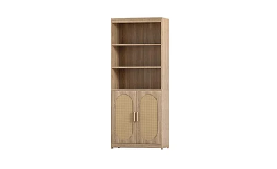 Slickblue 5-Tier Tall Book Shelf with Doors and Wood Shelves for Organized Storage and Display