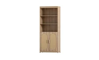 Slickblue 5-Tier Tall Book Shelf with Doors and Wood Shelves for Organized Storage and Display