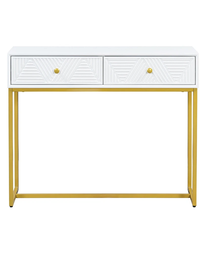 Lovmor Modern Sleek Console Table Two Drawers with Stripe Design for Living Room and Entryway