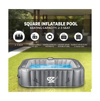 SereneLife 4-Seat Square Inflatable Hot Tub Spa with Led Lights & Remote Control