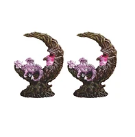 Fc Design "2-pc Set" 8.25"H Led Purple Dragon Laying on Moon Figurine Statue Ornament Home Room Office Decor and Perfect Ideas for Housewarming, Holid