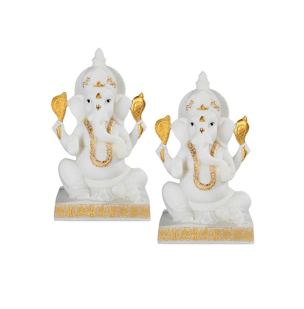 Fc Design "2-pc Set" 10.25"H White and Gold Ganesha Figurine Statue Ornament Home Room Office Decor and Perfect Ideas for Housewarming, Holidays and B