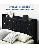 gaomon Floating Bed Frame Queen Size with Led Lights, Upholstered Platform Bed Frame