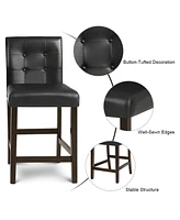 Gymax Set of 2 Bar Stools 25inch Counter Height Barstool Pub Chair Rubber Wood Black