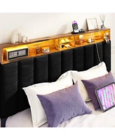 Sersper Upholstered Bed Frame with Charging Station and Storage Headboard
