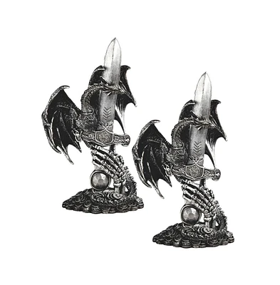 Fc Design "2-pc Set" 11.75"H Silver Dragon with Sword Figurine Statue Ornament Home Room Office Decor and Perfect Ideas for Housewarming, Holidays and