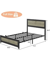 gaomon Full Size Bed Frame with Headboard, Industrial Platform Bed Frame with Charging Station, No Box Spring Required, Easy to Assemble