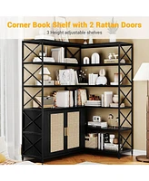 gaomon Corner Bookshelf, 6 Tier Book Shelf with Storage, Farmhouse L Shaped Book-Shelf Cabinet, Modern Industrial Bookcase for Home Office