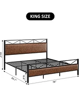 gaomon King Size Bed Frame with Pu Leather Headboard Footboard, Upholstered Platform Bed with 14 Strong Metal Slats, 11" Under-Bed Storage, Noise-Free