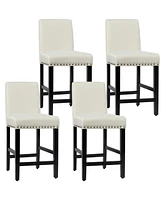 Gymax 4PCS Upholstered Counter Stools Bar Stool Home Kitchen w/ Wooden Legs Beige