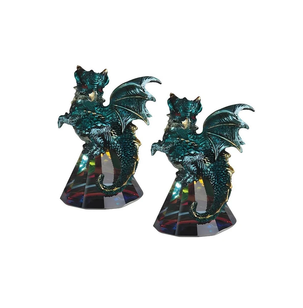 Fc Design "2-pc Set" 3.5"H Green Dragon Standing on Pyramid Glass Figurine Statue Ornament Home Room Office Decor and Perfect Ideas for Housewarming,