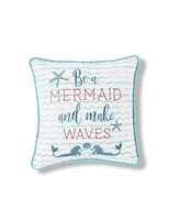 10" x 10" Make Waves Mermaid Embroidered Small Petite Throw Pillow