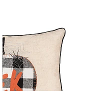 C&F Home 14" x 20" Franklin Plaid Black Pumpkin "Eek" Spider Web Halloween Linen Accent Throw Pillow