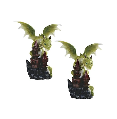 Fc Design "2-pc Set" 6.75"H Cute Green Dragon Baby on Castle Figurine Statue Ornament Home Room Office Decor and Perfect Ideas for Housewarming, Holid