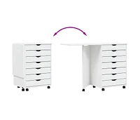 Rolling Cabinet with Desk Moss White Solid Wood Pine