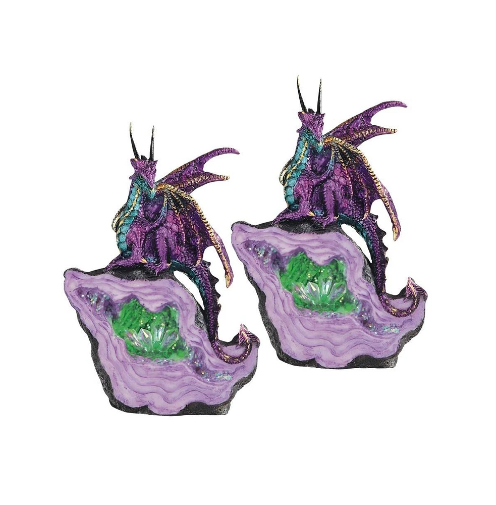 Fc Design "2-pc Set" 6.75"H Pink/Purple Dragon on Green Faux Crystal Stone with Led Light Figurine Statue Ornament Home Room Office Decor and Perfect