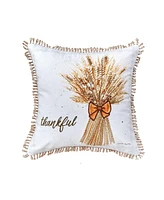 18" x 18" Thankful Wheat Printed and Embroidered Throw Pillow