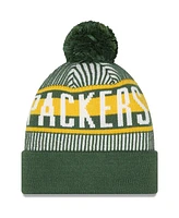 New Era Men's Green Green Bay Packers Striped Cuffed Knit Hat with Pom