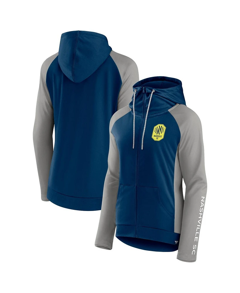 Fanatics Women's Navy/Gray Nashville Sc Iconic Raglan Full-Zip Hoodie Jacket