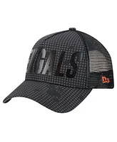 New Era Men's Black Cincinnati Bengals Midnight Ink Tonal Text A-Frame Trucker 9FORTY Adjustable Hat