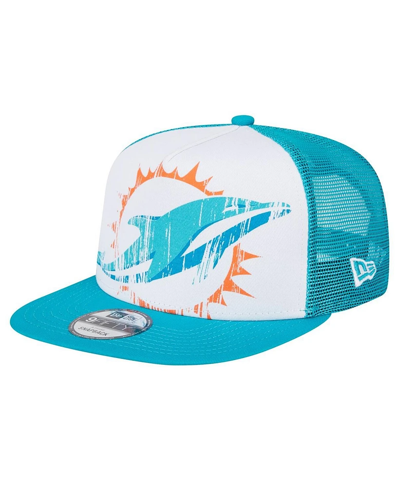 New Era Big Boys and Girls White/Aqua Miami Dolphins Distressed 9FIFTY A-Frame Snapback Hat