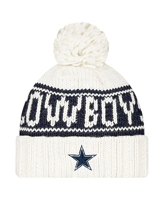 New Era Women's White Dallas Cowboys 2024 Sideline Cuffed Knit Hat with Pom