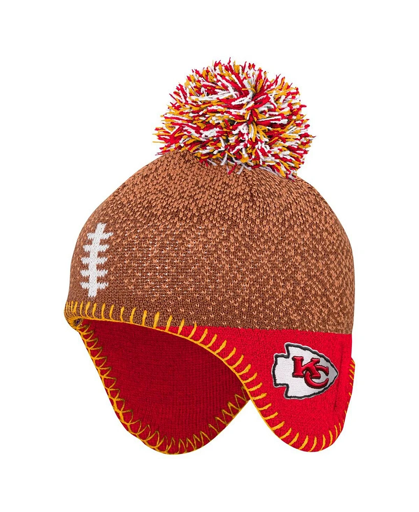 Outerstuff Baby Boys and Girls Brown Kansas City Chiefs Football Head Knit Hat with Pom