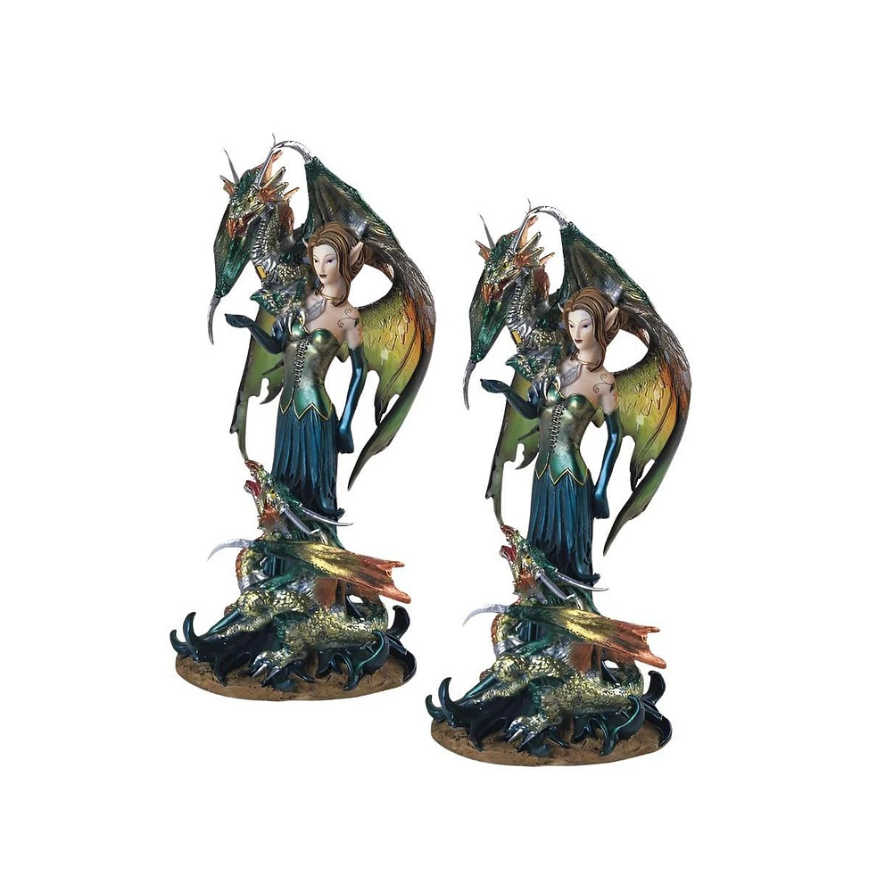 Fc Design "2-pc Set" 9.5"H Green Fairy with Clear Wings and Two Dragons Figurine Statue Ornament Home Room Office Decor and Perfect Ideas for Housewar