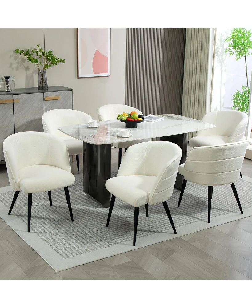 Dyhome Upholstered Fabric Dining Chairs with Black Metal Legs, Modern Curved Backrest Kitchen Chairs