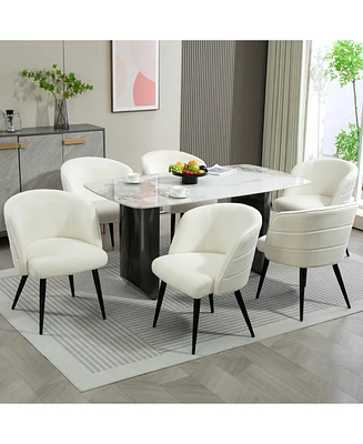 Dyhome Upholstered Fabric Dining Chairs with Black Metal Legs, Modern Curved Backrest Kitchen Chairs