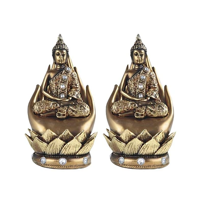 Fc Design "2-pc Set" 7.25"H Brass Color Thai Buddha Meditation on Palms Figurine Statue Ornament Home Room Office Decor and Perfect Ideas for Housewar