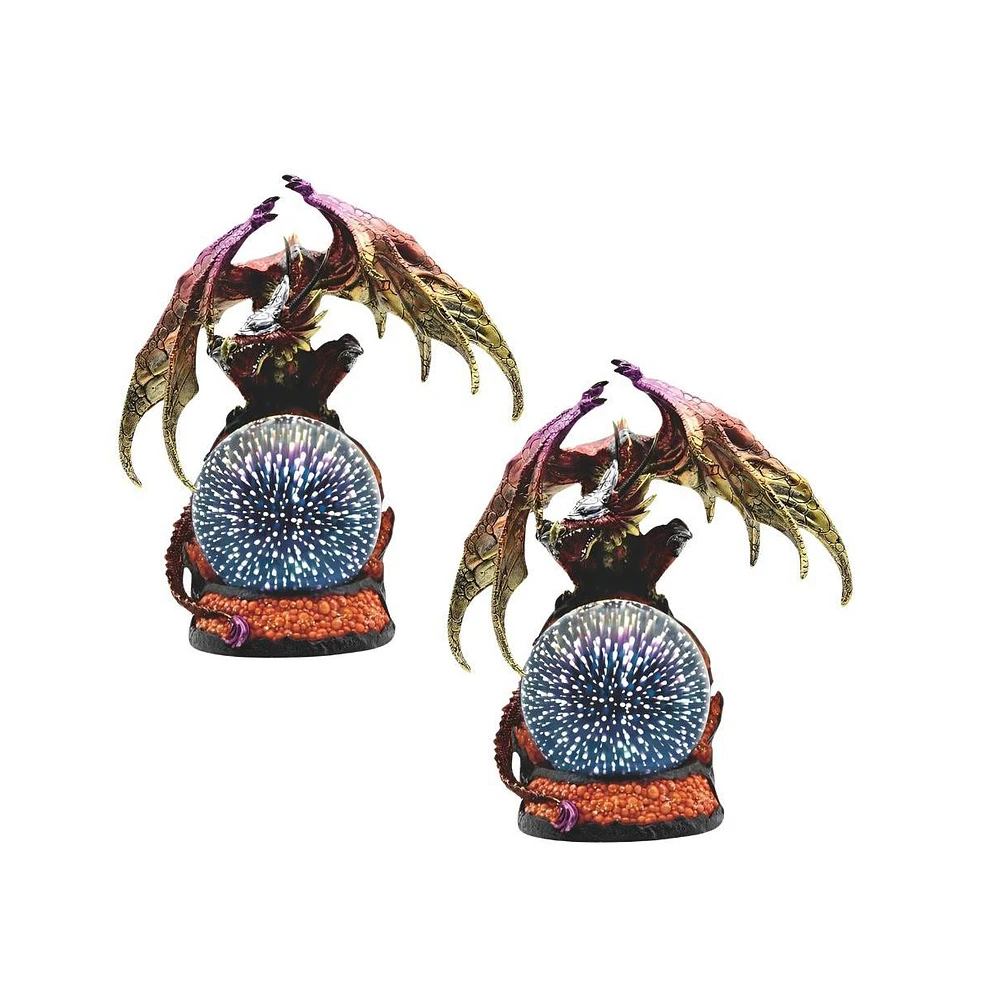 Fc Design "2-pc Set" 12.5"H Led Red Dragon with Golden Wings Optic Globe Figurine Statue Ornament Home Room Office Decor and Perfect Ideas for Housewa