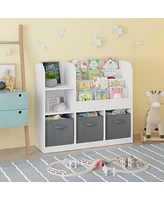 Lovmor Kids Bookcase and Bookshelf, Multifunctional Bookcase with 3 Collapsible Fabric Drawers