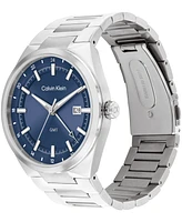 Calvin Klein Men's Distinguish Gmt Silver Tone Stainless Steel Bracelet Watch, 44mm