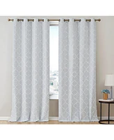 Hlc.me Versailles Lattice Flocked 100% Complete Blackout Thermal Insulated Window Curtain Grommet Panels, Energy Savings & Soundproof